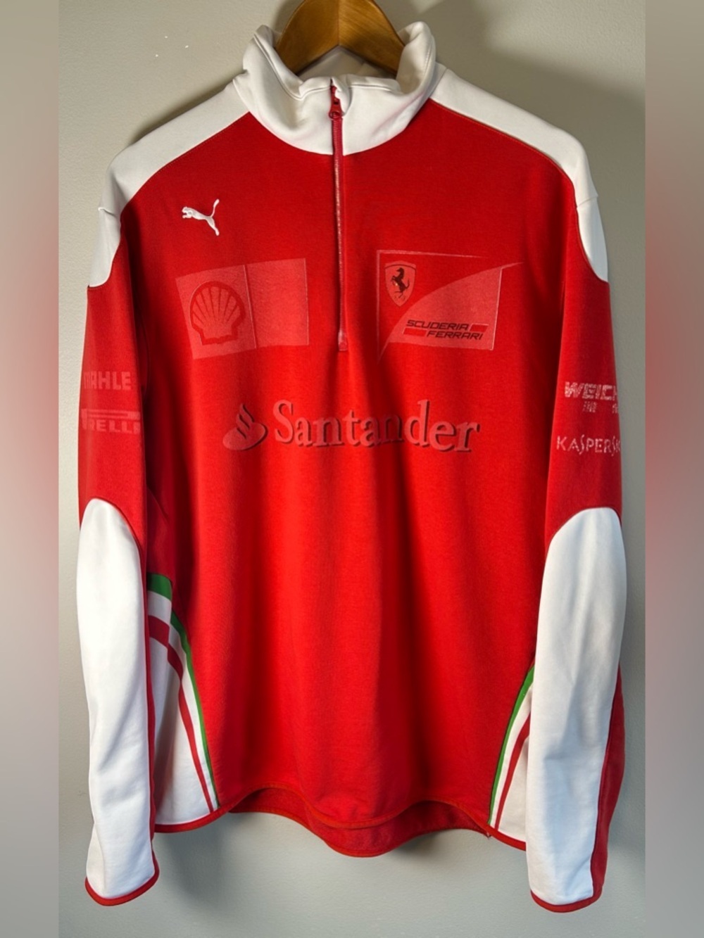 Puma Ferrari Men’s 1/4 Zip Sweater Pullover Size XL Faded Distressed Red Y2K